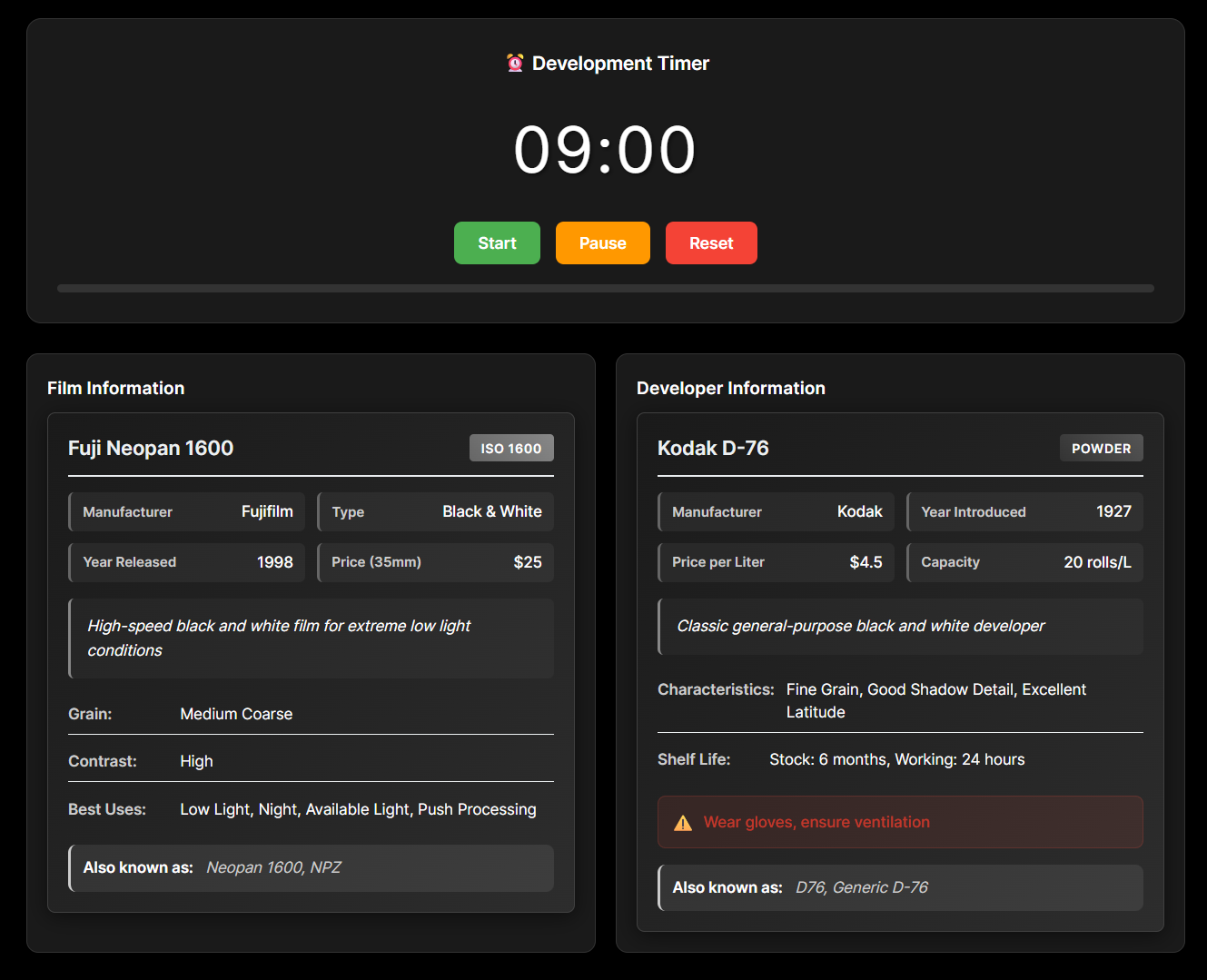 Timer and Information Panels